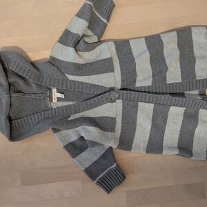 Aeropostale Women's Gray and Light Gray Striped Hooded Cardigan